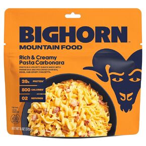 BIGHORN Mountain Food Rich & Creamy Pasta Carbonara - freeze dried meals for backpacking food - dehydrated camping food for backpacking meal - just add water - great taste - 2 servings