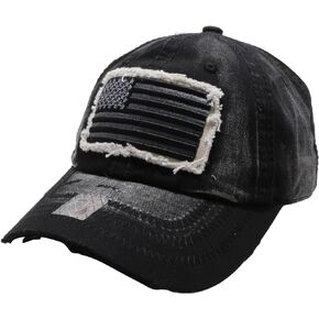 Pit Bull Premium Headwear USA American Flag Patch Acid Washed Distressed Vintage Hat Buckle Baseball Cap for Men & Women