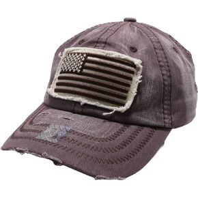Pit Bull Premium Headwear USA American Flag Patch Acid Washed Distressed Vintage Hat Buckle Baseball Cap for Men & Women