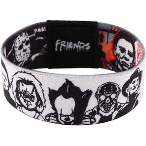Freddy Nightmare Elm Street Jason Friday 13th Chucky Halloween Michael Myers It Pennywise Friends Horror Movie Film 7.1" Reversible Stretch Wristband Wrist Band Bracelet Elastic Strap