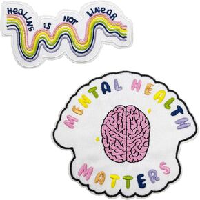 Healing is Not Linear and Mental Health Matters Rainbow Colorful Therapist Embroidered Iron on Patches