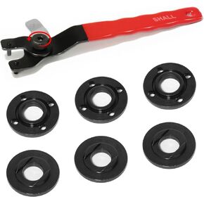 SHALL Angle Grinder Spanner Wrench with 5/8’’-11 Grinder Flange Nut, Adjustable Grinder Pin Wrench and 6Pcs Grinder Lock Nuts Tool Compatible with Dewalt, Milwaukee, Makita, Ryobi, Black Decker, Bosch