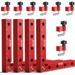 Preciva 90 Degree Positioning Squares (14cm/5.5"), Aluminum Alloy Right Angle Clamps Fixing Clamp, Professional Woodworking Tools Carpenter Squares for Picture Frame Box (5.5inch*4 Pack) (Red) in Kuwait