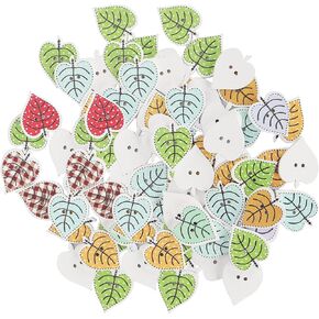 100Pcs Wooden Buttons Leaf Shape Buttons for Crafts Sewing Buttons Assorted Bulk Buttons for DIY Clothes Crafts