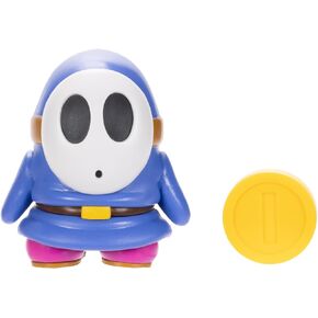 Nintendo Super Mario 4-Inch Blue Shy Guy Poseable Figure with Coin Accessory. Ages 3+ (Officially licensed)