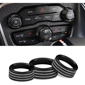 3Pcs Air Conditioner Switch Button Knob Cover, Climate Control Knob Covers, Aluminum Alloy A/C Decal Trim Rings, Car Interior Accessories Compatible with Challenger Durango 2015-2022 (Black)