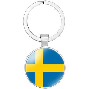 Sweden National Flag Key Chain Keyring Gift Men Women Keychain Stainless Steel and Inlaid Glass Materials