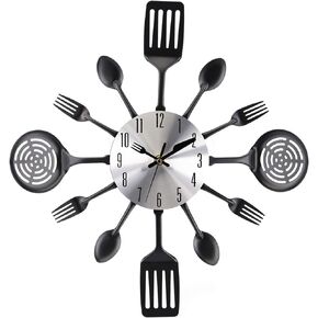 Hedume 16" Kitchen Wall Clock, Large Kitchen Cutlery Wall Clock with Spoons and Forks, 3D Removable Modern Creative Wall Decal Wall Sticker Room Home Decoration