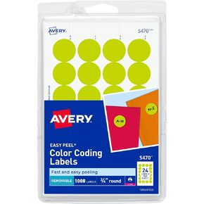 Avery Removable Color-Coding Labels, 3/4" Diameter, Neon Yellow, Laser, 1,008 Total (5470)