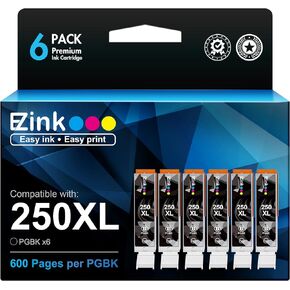 E-Z Ink Compatible Ink Cartridge Replacement for Canon PGI-250XL PGI 250 XL to use with PIXMA MX922 MX722 MG5420 MG5520 MG5620 MG6320 MG6420 MG6620 MG7120 MG7520 iP8720 (Large Black, 6 Pack)