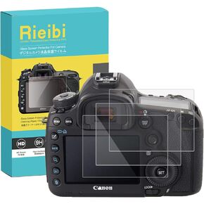 Rieibi (3 Packs) Screen Protector for Canon EOS 5D Mark III 5DS 5DSR Digital Camera, 0.33mm 9H Hardness Tempered Glass Film for Canon EOS 5DIII 5D3 with Top Screen Protector