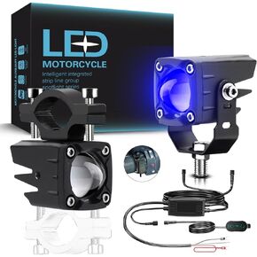 LED Motorcycle Auxiliary Lights Kit with Switch Wiring Harness Mount Brackets 120W 10000LM 3 Colors Driving Spot Pods Fog Lights for Motorcycle Bike ATV UTV SUV