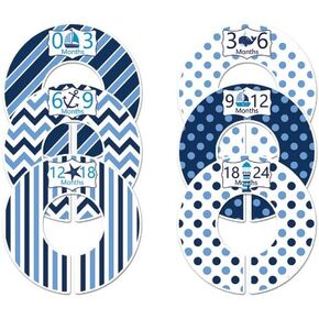 C114 Baby Boy Nursery Clothing Closet Hanger Dividers Nautical Blue Set of 6 Fits 1.25 Inch Rod