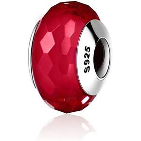 BOLENVI Ruby Red Murano Glass 925 Sterling Silver Dangle Pendant Charm Bead For Pandora & Similar Charm Bracelets or Necklaces