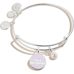 Alex and Ani Connections Expandable Bangle for Women, I’m a Moonchild Duo Charm, Shiny Finish, 2 to 3.5 in