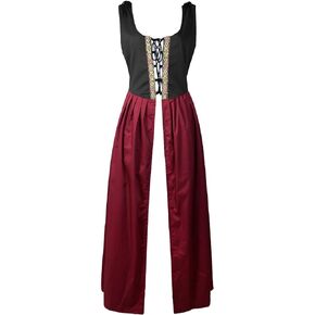 Renaissance Medieval Pirate Peasant Costume Two-Toned Irish Over Dress Fitted Bodice