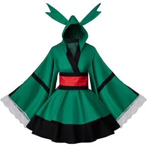 Midoriya Izuku Deku Cosplay Costume Kimono Dress Lolita Maid Uniform Halloween Dress for Adult Women
