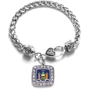 Inspired Silver - Silver Square Charm Bracelet with Cubic Zirconia Jewelry
