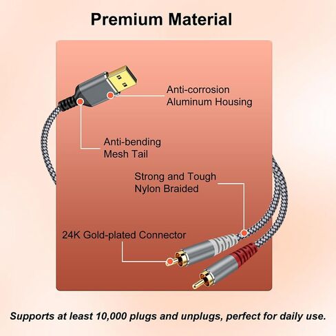 متوافق مع كابل صوت USB إلى RCA، محول مقسم Y ذكر 4FT USB إلى 2RCA ذكر لأجهزة الكمبيوتر المحمول USB A، Linux، Windows، أجهزة الكمبيوتر المكتبية، PS4 ومكبرات الصوت، المسرح المنزلي، مكبر الصوت in Kuwait