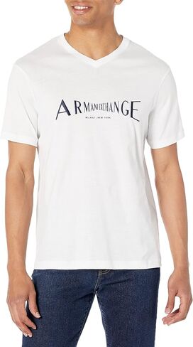 A｜X ARMANI EXCHANGE Men's Embroidered Stretch Illusion Logo V-Neck T-Shirt in Saudi Arabia