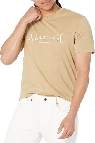 A｜X ARMANI EXCHANGE Men's Embroidered Stretch Illusion Logo V-Neck T-Shirt in Saudi Arabia