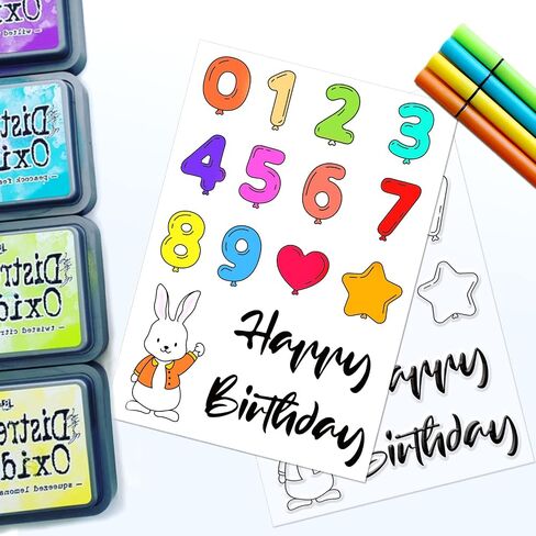 GLOBLELAND Happy Birthday and Number Clear Stamp 2024 Rabbit Silicone Clear Stamp Memorial Day Rubber Stamp for Scrapbook Journal Card Making 4.3x5.8inch in Saudi Arabia