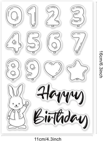 GLOBLELAND Happy Birthday and Number Clear Stamp 2024 Rabbit Silicone Clear Stamp Memorial Day Rubber Stamp for Scrapbook Journal Card Making 4.3x5.8inch in Saudi Arabia