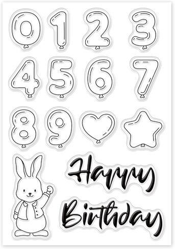 GLOBLELAND Happy Birthday and Number Clear Stamp 2024 Rabbit Silicone Clear Stamp Memorial Day Rubber Stamp for Scrapbook Journal Card Making 4.3x5.8inch in Saudi Arabia