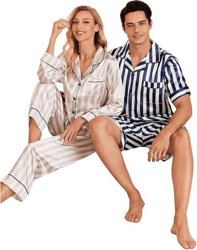 WDIRARA Men's 2 Piece Sleepwear Striped Print Short Sleeve Button Down Shirt and Shorts Pajama Set in Saudi Arabia