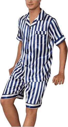WDIRARA Men's 2 Piece Sleepwear Striped Print Short Sleeve Button Down Shirt and Shorts Pajama Set in Saudi Arabia