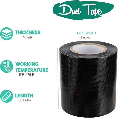 6 Pack Black Duct Tape - Wide Roll, 3 inches x 10 Yards(33 ft), Super Strong, Heavy Duty, No Residue, Waterproof, Multi-Use, All-Weather and Tear by Hand for Industrial DIY Indoor Outdoor in Saudi Arabia