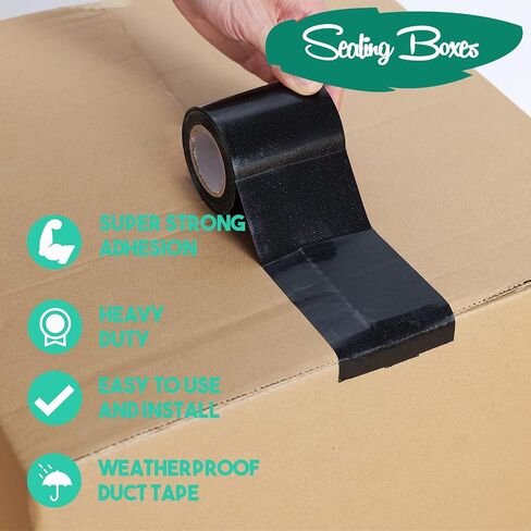 6 Pack Black Duct Tape - Wide Roll, 3 inches x 10 Yards(33 ft), Super Strong, Heavy Duty, No Residue, Waterproof, Multi-Use, All-Weather and Tear by Hand for Industrial DIY Indoor Outdoor in Saudi Arabia