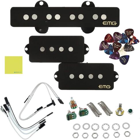 EMG GZR-PJHZ (Geezer Butler) مجموعة التقاط جيتار PJ Bass باللون الأسود مع 12x قطع جيتار فندر، وقماش تلميع الصوت السائل in Saudi Arabia