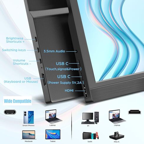 شاشة كينوا المحمولة التي تعمل باللمس مقاس 11.6 بوصة IPS شاشة الكمبيوتر المحمول FHD 1366x768P شاشة خارجية HDMI USB C منفذ HDR التوصيل والتشغيل شاشة السفر لأجهزة الكمبيوتر المحمول والكمبيوتر الشخصي والهاتف Mac Xbox PS4/5 Switch مكبرات الصوت المدمجة in Kuwait