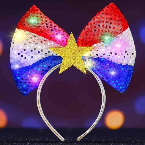 DRESBE Light Up July Fourth Headband LED Sequin Star Bow Headbands Independence Day Holiday Party Hair Accessories for Women in Saudi Arabia