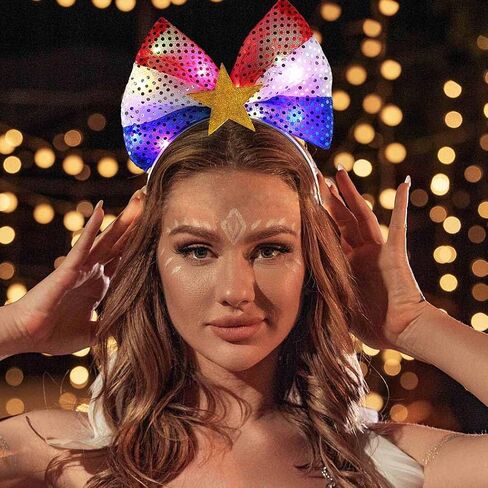 DRESBE Light Up July Fourth Headband LED Sequin Star Bow Headbands Independence Day Holiday Party Hair Accessories for Women in Saudi Arabia