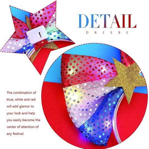 DRESBE Light Up July Fourth Headband LED Sequin Star Bow Headbands Independence Day Holiday Party Hair Accessories for Women in Saudi Arabia