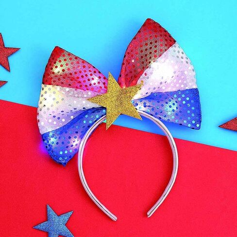 DRESBE Light Up July Fourth Headband LED Sequin Star Bow Headbands Independence Day Holiday Party Hair Accessories for Women in Saudi Arabia