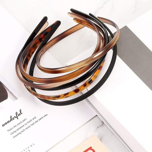 12 Pcs Plastic Plain Headbands Teeth Comb Headbands Non Slip Hair Bands Christmas Craft Headbands Thin Headbands DIY Hair Bands Black and Coffee in Saudi Arabia