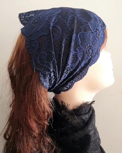 Stretch Headbands for Women Lace Headcovering for Women Lace Headwrap (Floral-Navy) in Kuwait