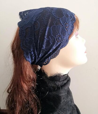 Stretch Headbands for Women Lace Headcovering for Women Lace Headwrap (Floral-Navy) in Kuwait