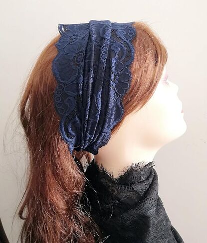 Stretch Headbands for Women Lace Headcovering for Women Lace Headwrap (Floral-Navy) in Kuwait