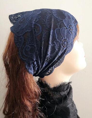 Stretch Headbands for Women Lace Headcovering for Women Lace Headwrap (Floral-Navy) in Kuwait