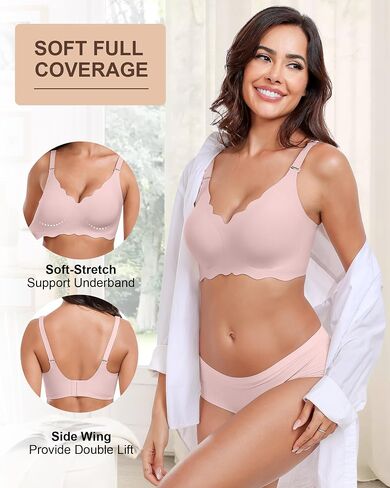 Wireless Seamless Bras for Women No Underwire Wavy V Neck Soft Support Full Coverage Comfortable Bra in Saudi Arabia