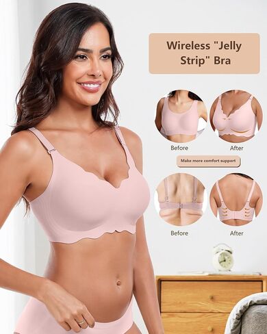 Wireless Seamless Bras for Women No Underwire Wavy V Neck Soft Support Full Coverage Comfortable Bra in Saudi Arabia
