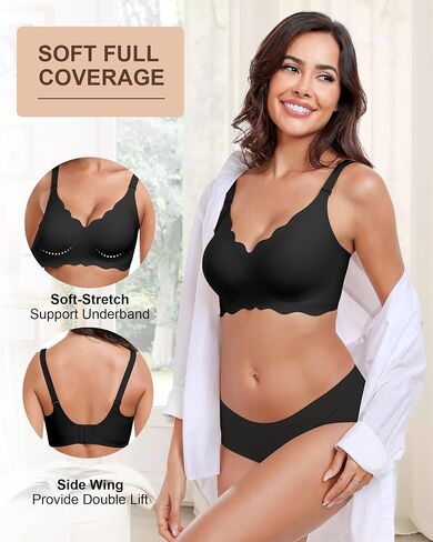 Wireless Seamless Bras for Women No Underwire Wavy V Neck Soft Support Full Coverage Comfortable Bra in Saudi Arabia
