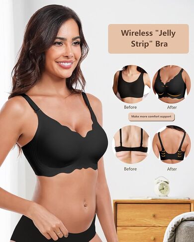 Wireless Seamless Bras for Women No Underwire Wavy V Neck Soft Support Full Coverage Comfortable Bra in Saudi Arabia