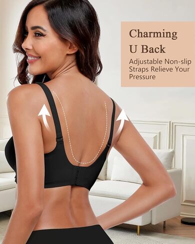 Wireless Seamless Bras for Women No Underwire Wavy V Neck Soft Support Full Coverage Comfortable Bra in Saudi Arabia