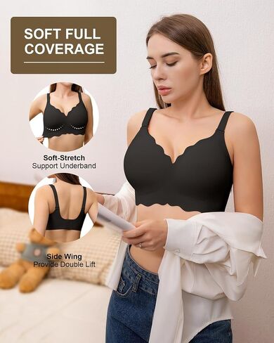 Wireless Seamless Bras for Women No Underwire Wavy V Neck Soft Support Full Coverage Comfortable Bra in Saudi Arabia