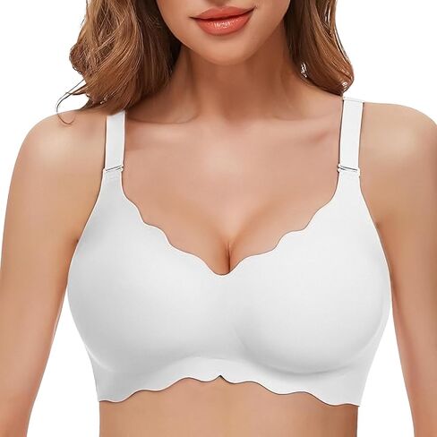 Wireless Seamless Bras for Women No Underwire Wavy V Neck Soft Support Full Coverage Comfortable Bra in Saudi Arabia